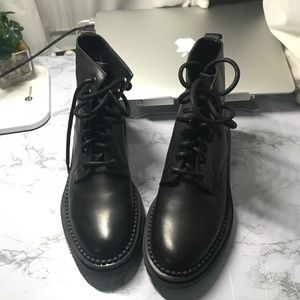 NWOT Mango Black Leather Lace Up Boots
